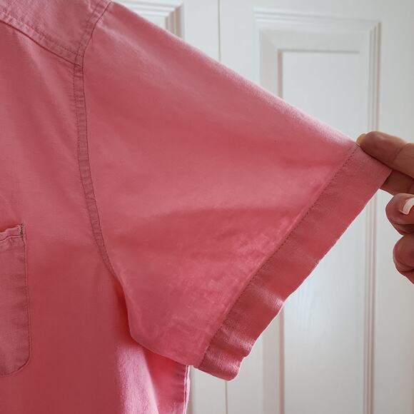 Erika Woman Pink Short Sleeve Button Front Top Size 1X Gold Embroidery Beaded - Picture 3 of 13